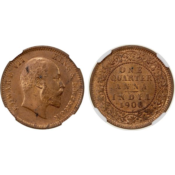 BRITISH INDIA: AE ¼ anna, 1906(c), NGC MS64 RB