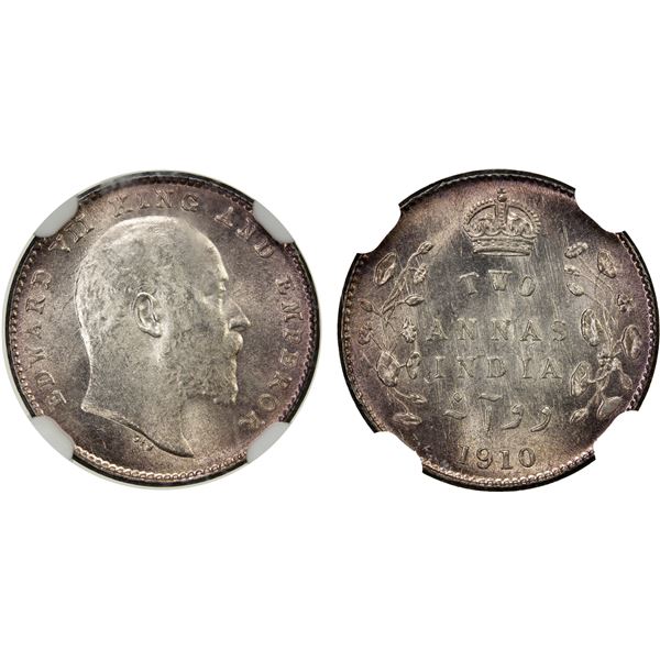 BRITISH INDIA: AR 2 annas, 1910(c), NGC MS65