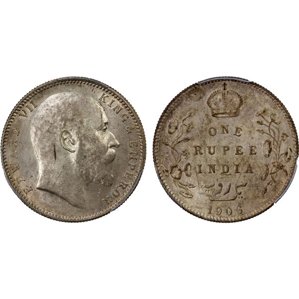 BRITISH INDIA: AR rupee, 1906(c), PCGS MS61