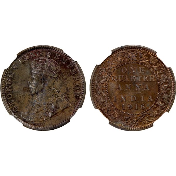 BRITISH INDIA: AE ¼ anna, 1916(c), NGC MS63 BN