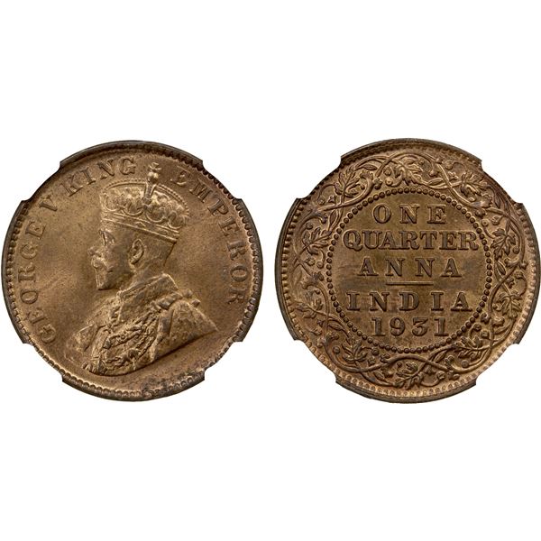 BRITISH INDIA: AE ¼ anna, 1931(c), NGC MS64 RB