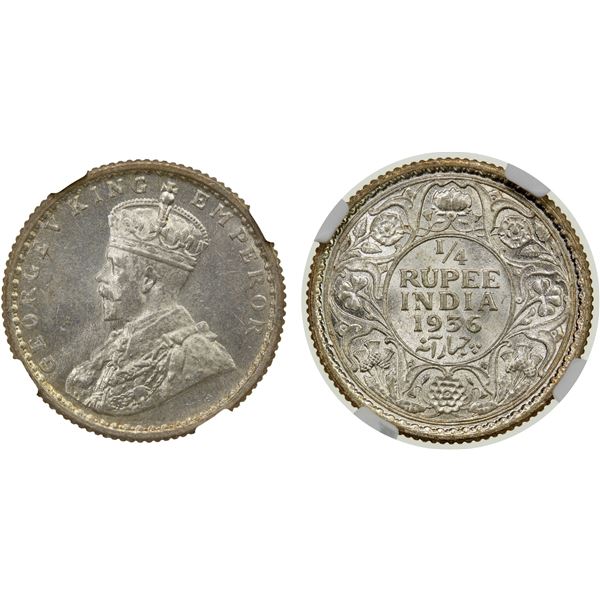 BRITISH INDIA: AR ¼ rupee, 1936(c), NGC MS64