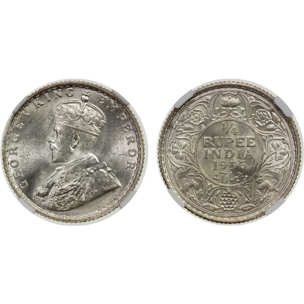 BRITISH INDIA: AR ¼ rupee, 1936(b), NGC MS65