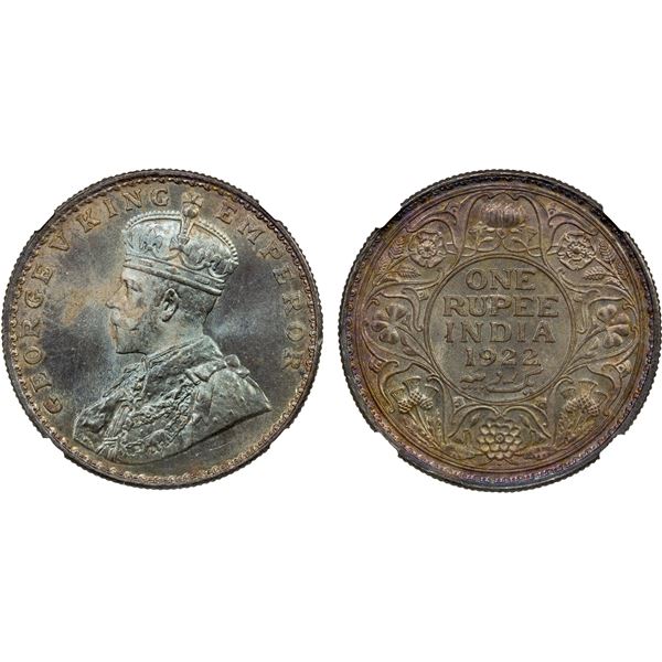 BRITISH INDIA: AR rupee, 1922(b), NGC MS63