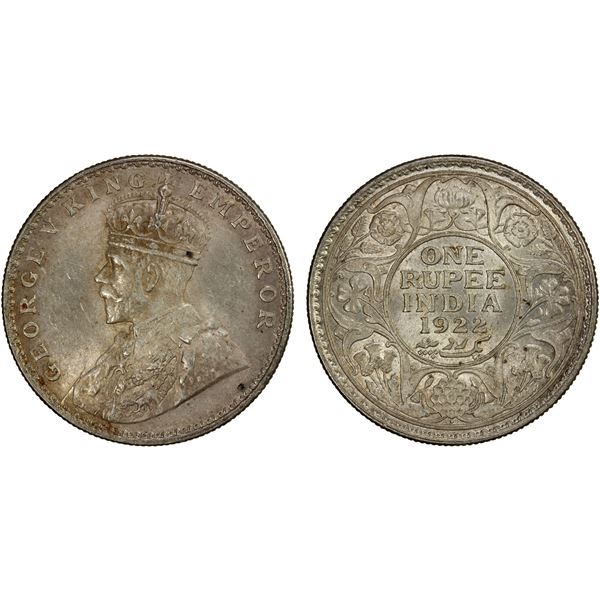 BRITISH INDIA: AR rupee, 1922(b), AU