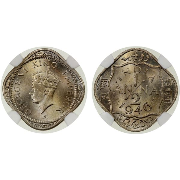 BRITISH INDIA: ½ anna, 1946(c), NGC MS64