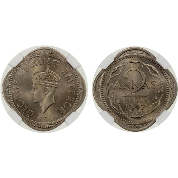 BRITISH INDIA: 2 annas, 1947(c), NGC MS65
