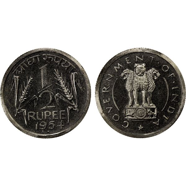 INDIA: Republic, ½ rupee, 1954, Proof