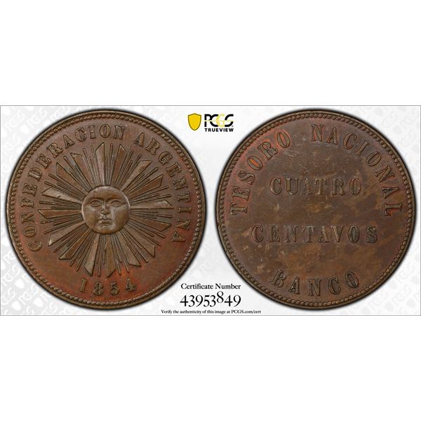 ARGENTINA: AE 4 centavos, 1854, PCGS AU58