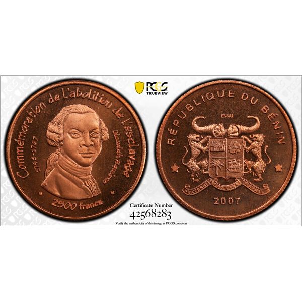 BÉNIN: Republic, AE 2500 francs, 2007, PCGS MS66 RD