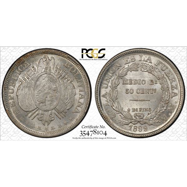 BOLIVIA: Republic, AR 50 centavos, 1899, PCGS MS64