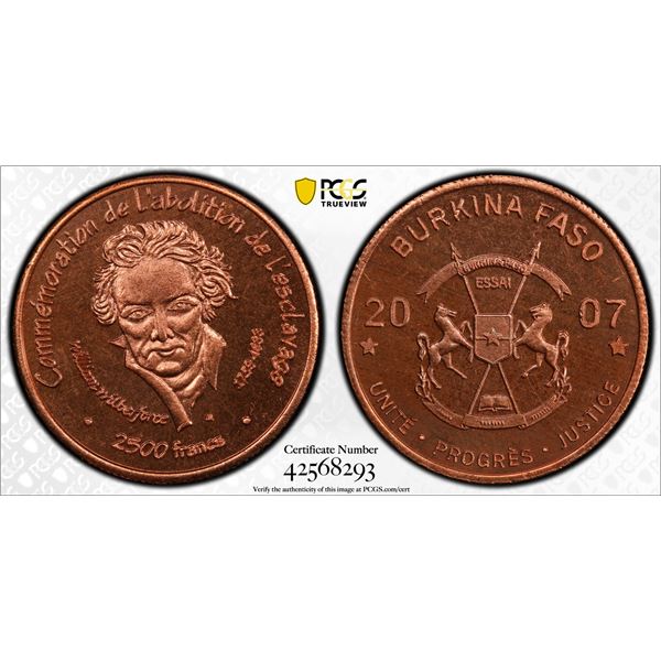 BURKINA FASO: Republic, AE 2500 francs, 2007, PCGS MS66 RD