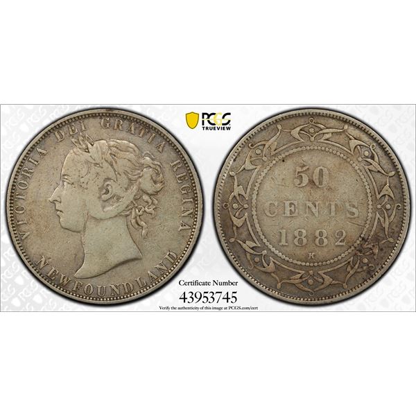 CANADA: NEWFOUNDLAND: Victoria, 1837-1901, AR 50 cents, 1882-H, PCGS VF20