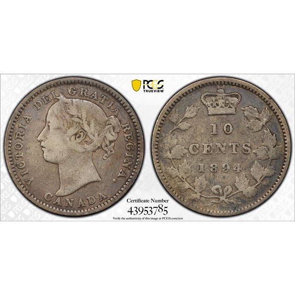 CANADA: Victoria, 1837-1901, AR 10 cents, 1894, PCGS VF25