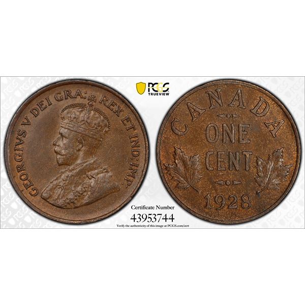 CANADA: George V, 1910-1936, AE cent, 1928, PCGS MS63 BN