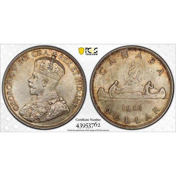 CANADA: George V, 1910-1936, AR dollar, 1936, PCGS MS63