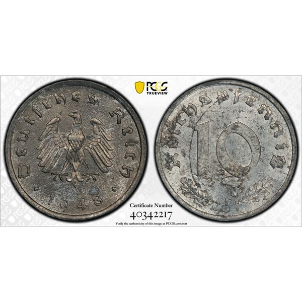 GERMANY: Allied Occupation, 10 pfennig, 1948-F, PCGS MS64