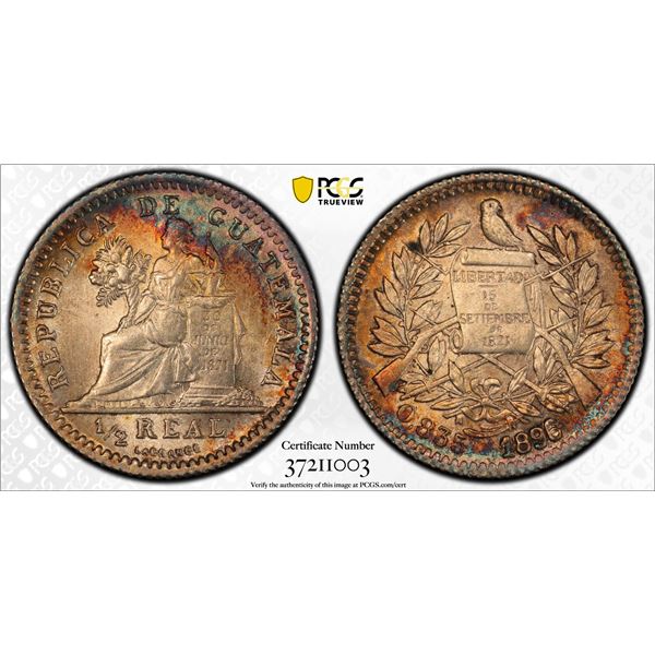 GUATEMALA: Republic, AR ½ real, 1896, PCGS MS64