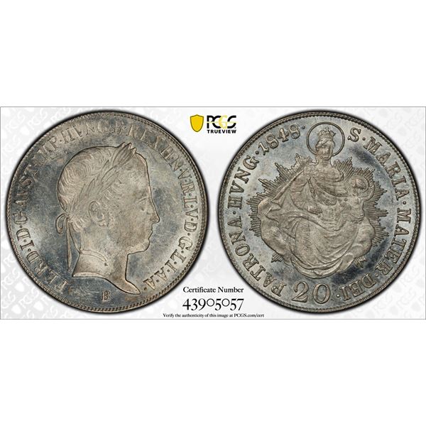 HUNGARY: Ferenc József, 1848-1916, AR 20 krajczár, PCGS MS62