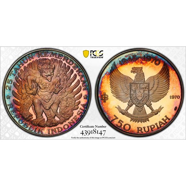INDONESIA: Republic, AR 750 rupiah, 1970, PCGS Proof 67 DCAM