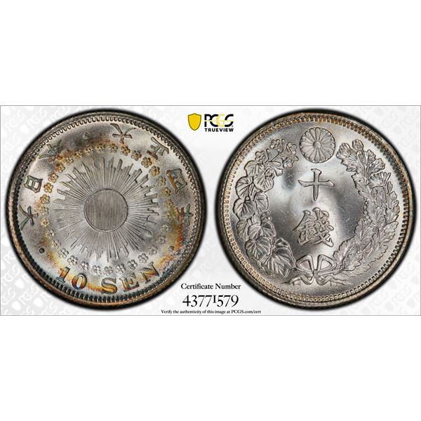 JAPAN: Taisho, 1912-1926, AR 10 sen, year 4 (1915), PCGS MS67