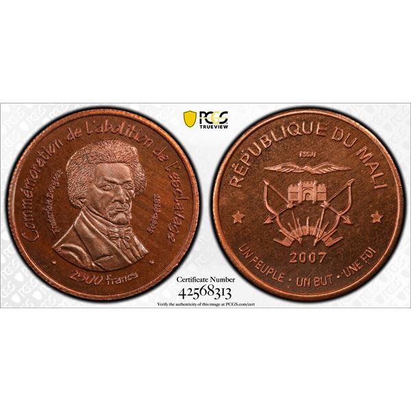 MALI: Republic, AE 2500 francs, 2007, PCGS MS66 RB