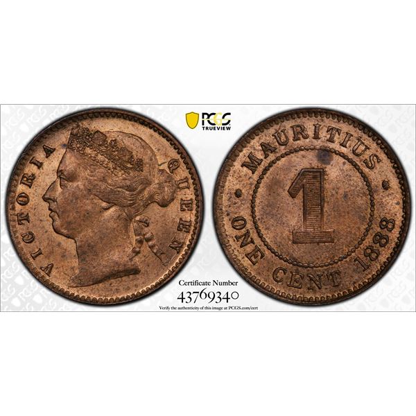 MAURITIUS: Victoria, 1837-1901, AE cent, 1888, PCGS MS64 +RB