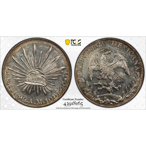 MEXICO: Republic, AR 8 reales, 1892-Mo, PCGS UNC Details