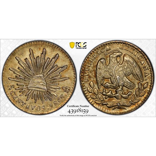 MEXICO: Republic, AR 5 centavos, 1868-Mo, PCGS MS62
