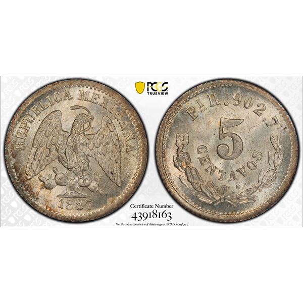 MEXICO: Republic, AR 5 centavos, 1887-Pi, PCGS MS67