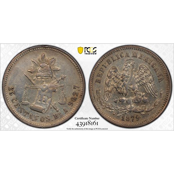 MEXICO: Republic, AR 25 centavos, 1879-Ho, PCGS AU Details