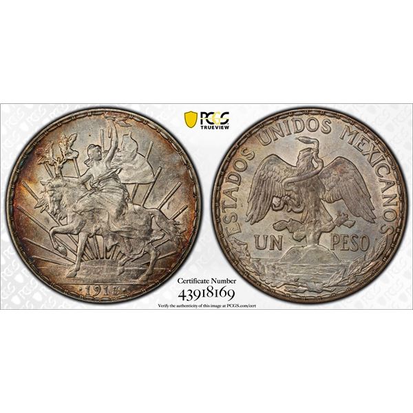 MEXICO: Estados Unidos, AR peso, 1913, PCGS Unc cleaned
