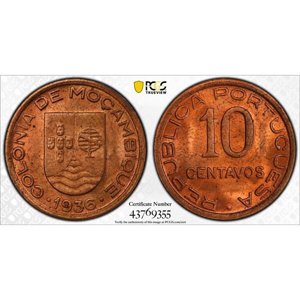 MOZAMBIQUE: Portuguese Colony, AE 10 centavos, 1936, PCGS MS64 RD