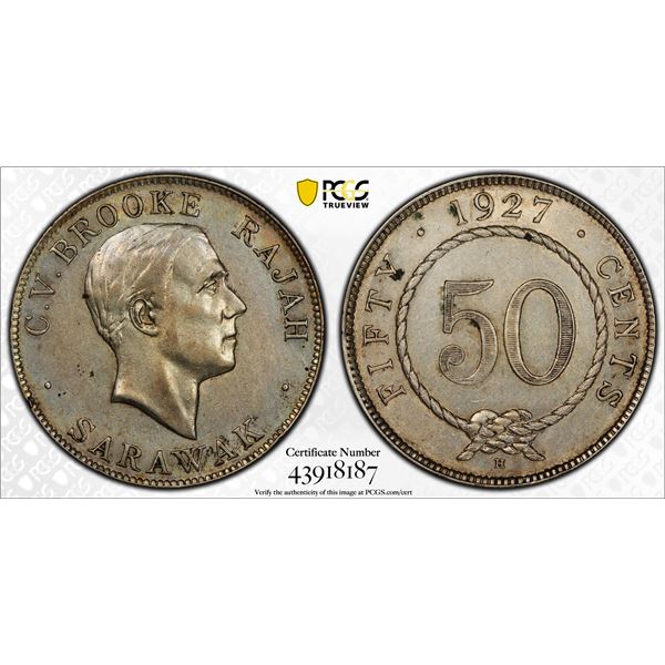 SARAWAK: AR 50 cents, 1927-H, PCGS AU Details