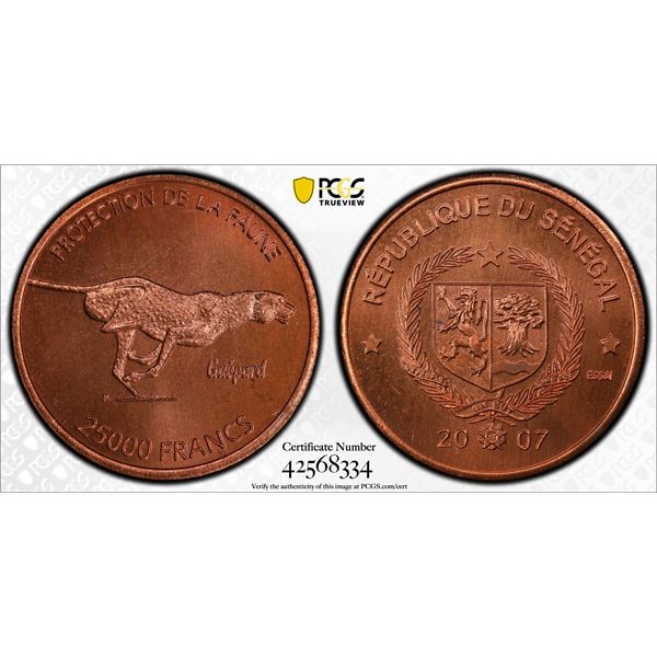 SÉNÉGAL: Republic, AE 25000 francs, 2007, PCGS MS66 RD