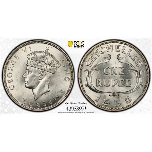 SEYCHELLES: George VI, 1936-1952, AR rupee, 1939, PCGS MS64