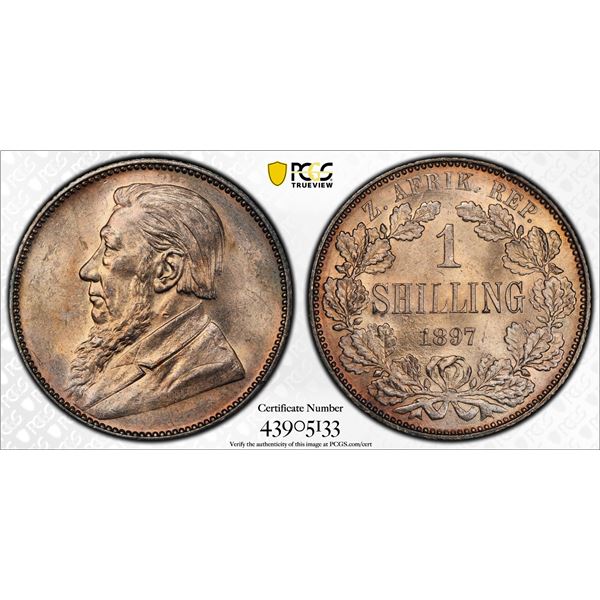 SOUTH AFRICA: Zuid-Afrikaansche Republiek, AR shilling, 1897, PCGS MS63