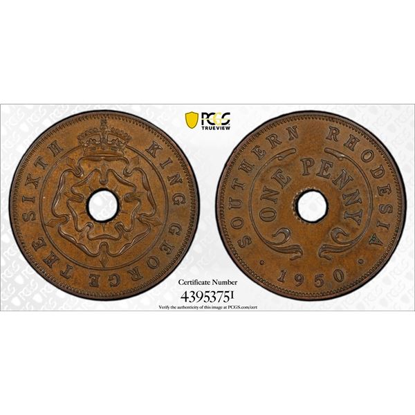 SOUTHERN RHODESIA: George VI, 1936-1952, AE penny, 1950, PCGS MS63 BN