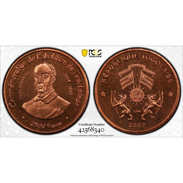 TOGO: Republic, AE 2500 francs, 2007, PCGS MS66 RD