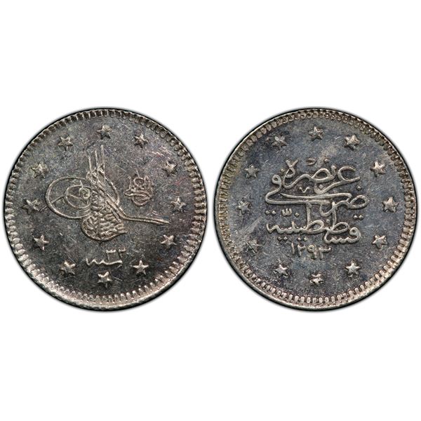 TURKEY: Abdul Hamid II, 1876-1909, AR kurush, AH1293 year 32, PCGS MS62