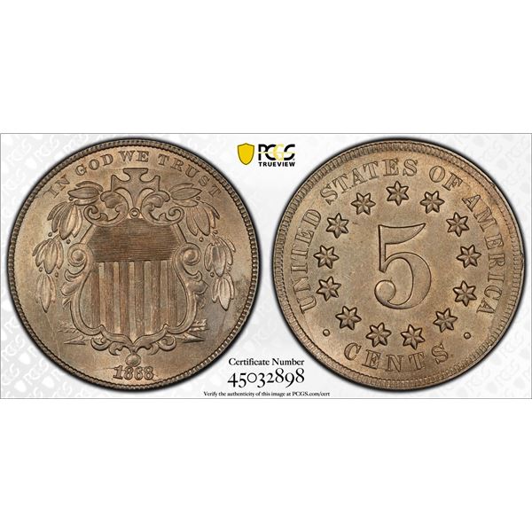 UNITED STATES: 5 cents, 1868, PCGS AU58