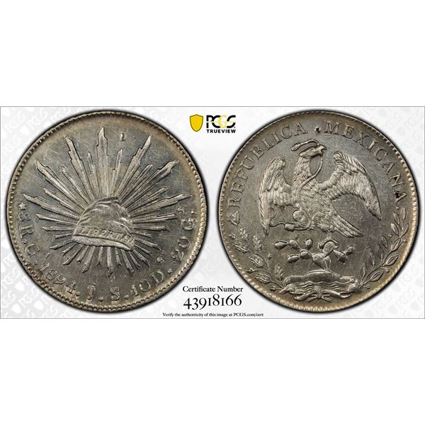CHINESE CHOPMARKS: MEXICO: Republic, AR 8 reales, 1894-Ga, PCGS UNC Details