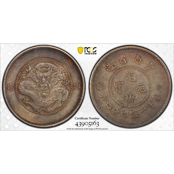 YUNNAN: Republic, AR 20 cents, ND (1911-15), PCGS XF40
