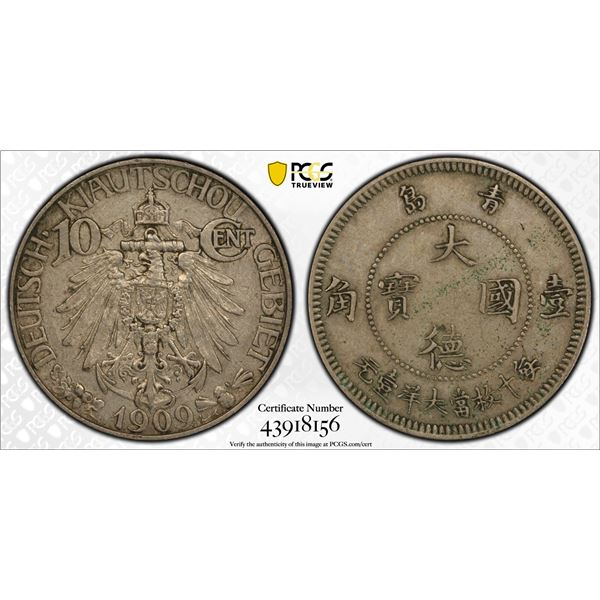 KIAUCHAU: Wilhelm II, 1898-1914, 10 cents, 1909, PCGS AU50
