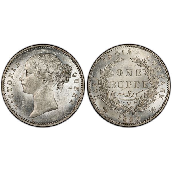 BRITISH INDIA: Victoria, Queen, 1837-1876, AR rupee, 1840(c), PCGS MS62