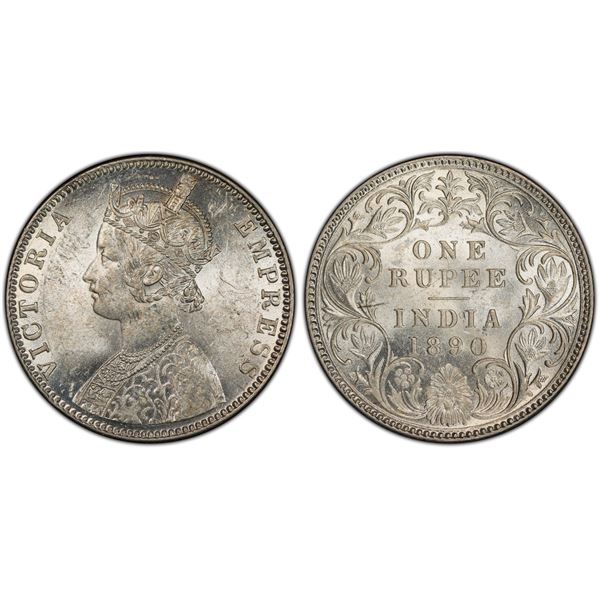 BRITISH INDIA: Victoria, Empress, 1876-1901, AR rupee, 1890-B, PCGS MS62