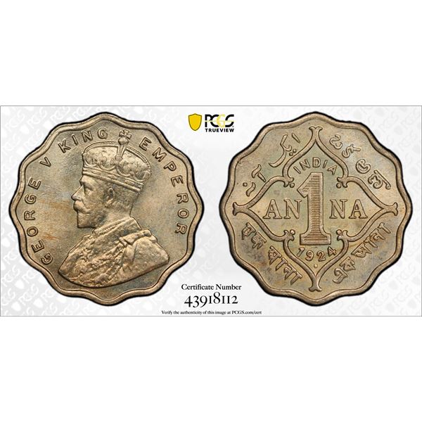 BRITISH INDIA: George V, 1910-1936, 1 anna, 1924(b), PCGS MS64