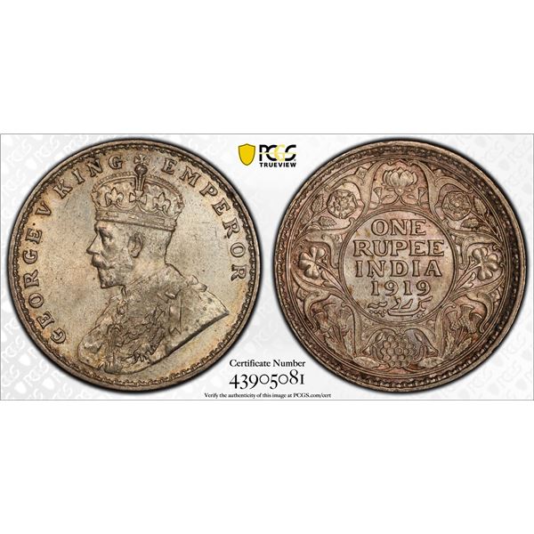 BRITISH INDIA: George V, 1910-1936, AR rupee, 1919(c), PCGS MS64