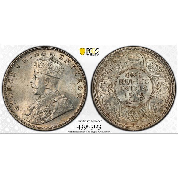 BRITISH INDIA: George V, 1910-1936, AR rupee, 1919(c), PCGS MS64