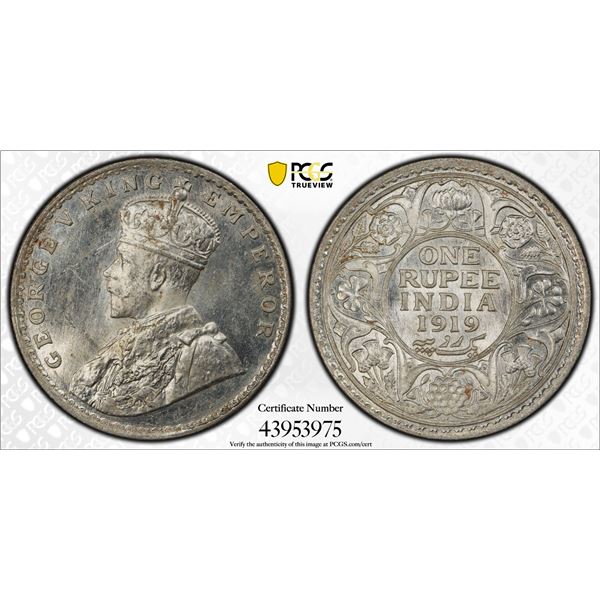 BRITISH INDIA: George V, 1910-1936, AR rupee, 1919(b), PCGS MS63